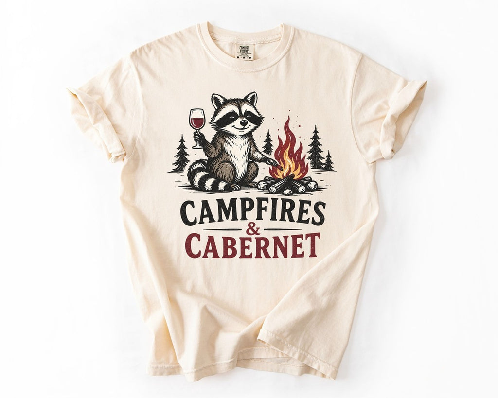 Campfires & Cabernet Raccoon Tee - Ivory