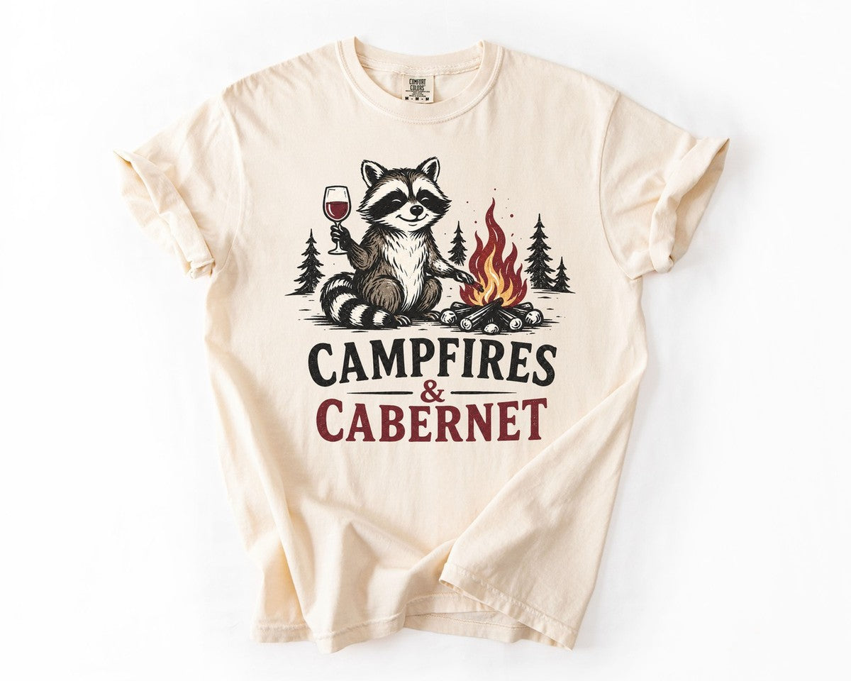 Campfires & Cabernet Raccoon Tee - Ivory