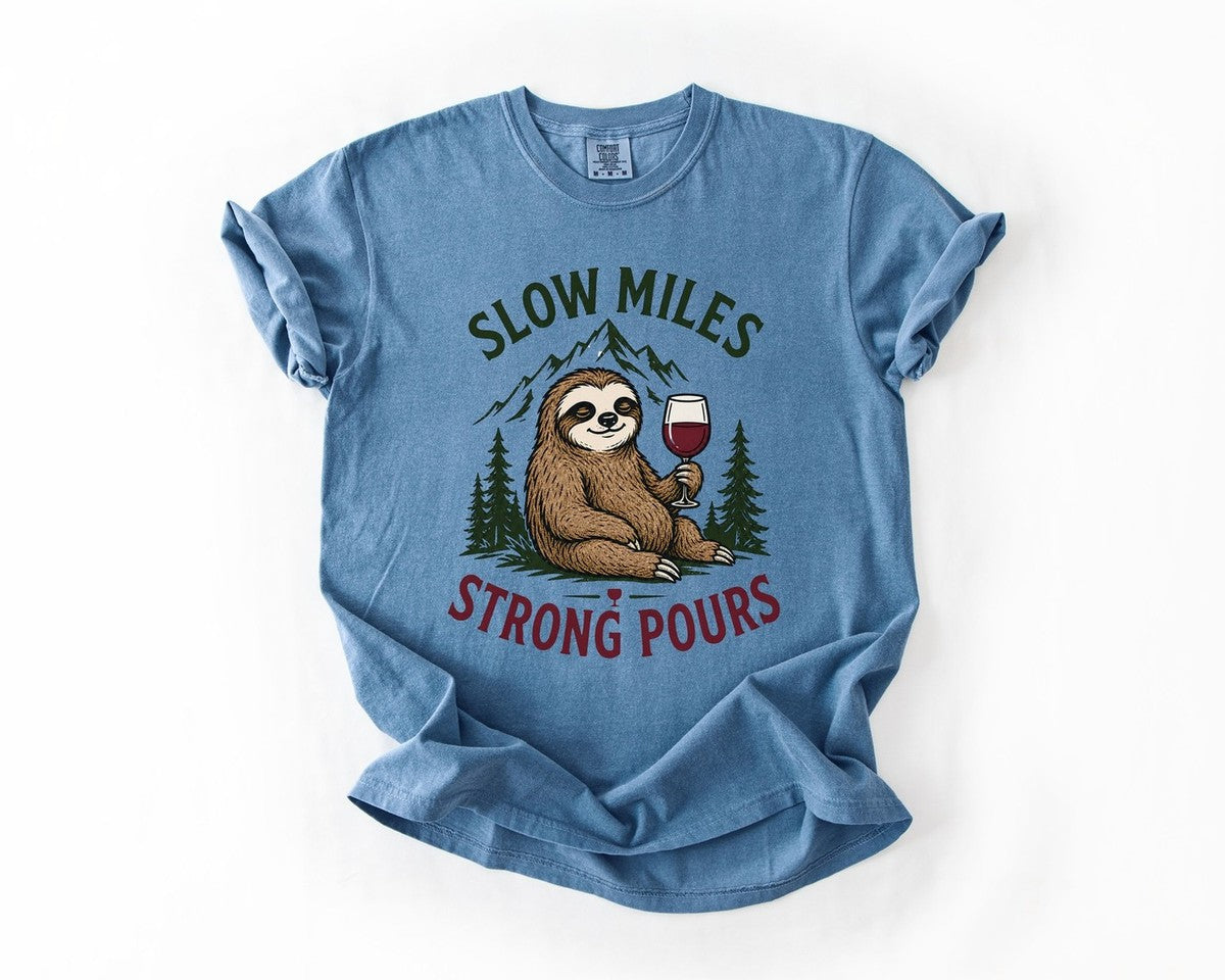 Sloth Wine Tee - Blue Jean
