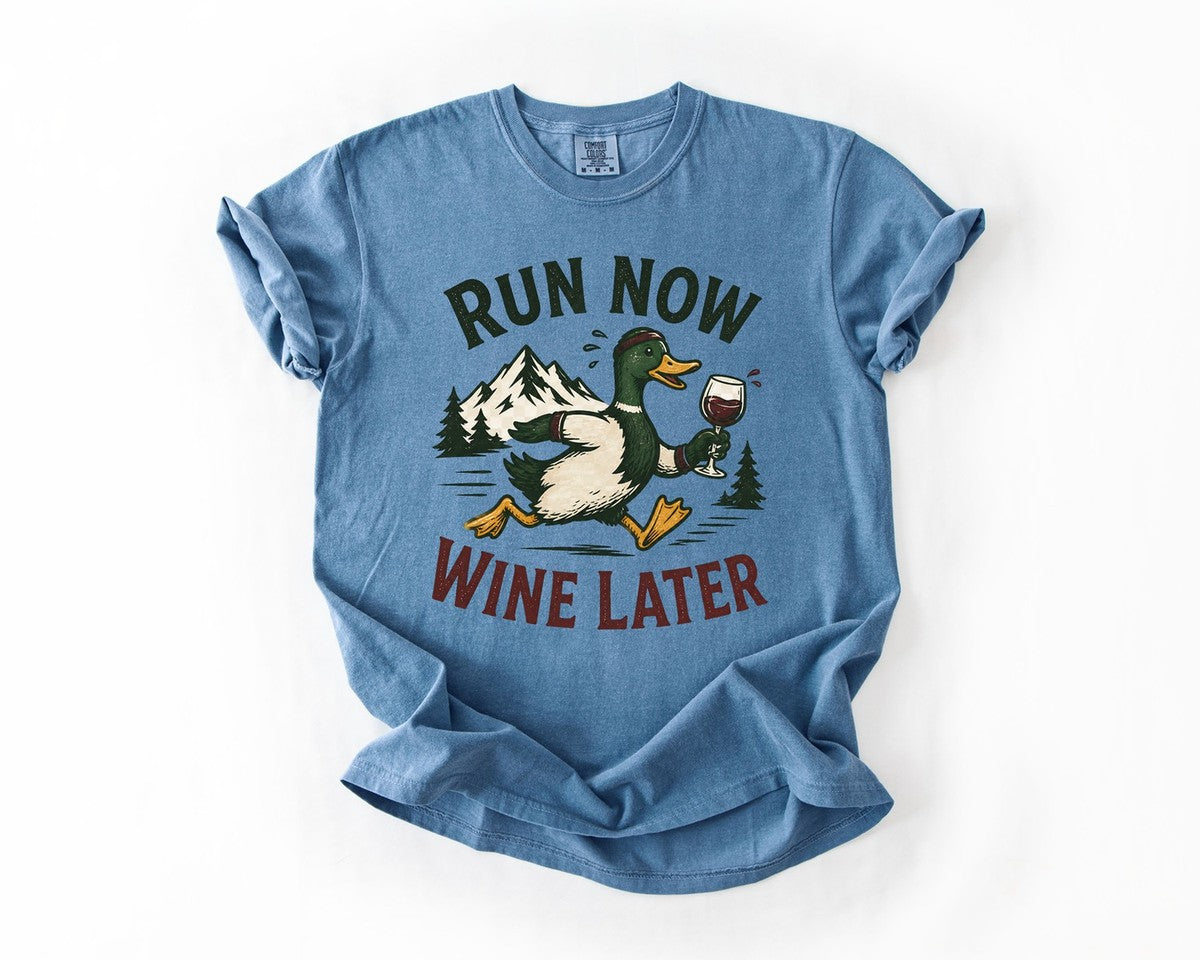 Run Now Wine Later Duck Tee - Blue Jean
