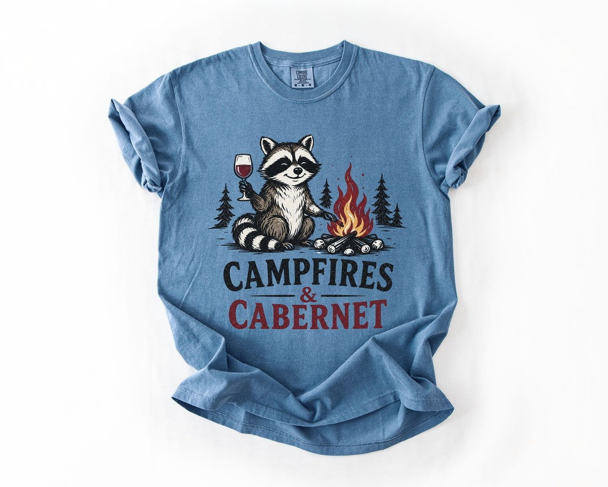Campfires & Cabernet Raccoon Tee - Blue Jean