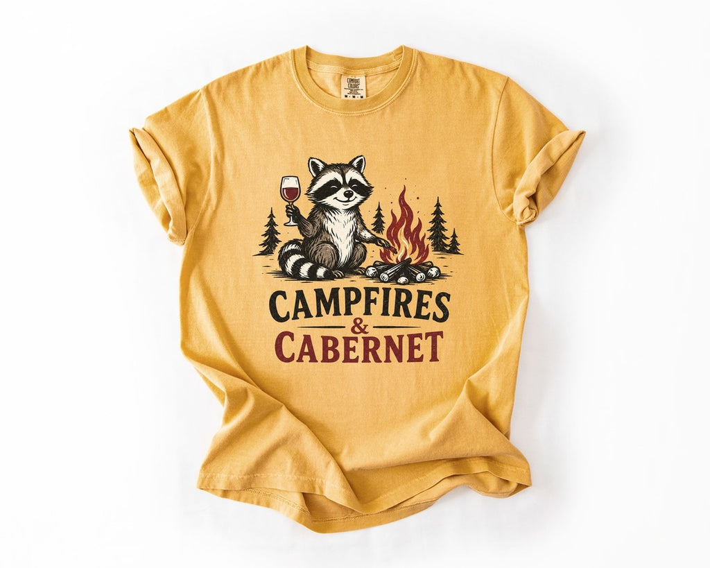 Campfires & Cabernet Raccoon Tee - Mustard