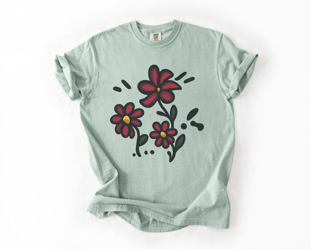 Red Wildflowers Doodle Tee - Bay