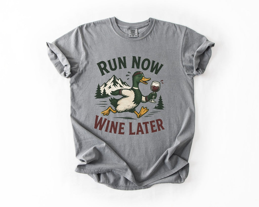 Run Now Wine Later Duck Tee - Grey