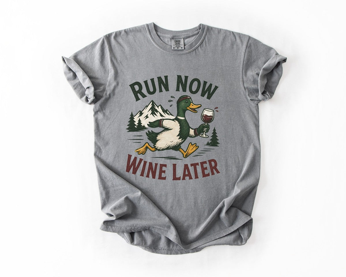 Run Now Wine Later Duck Tee - Grey