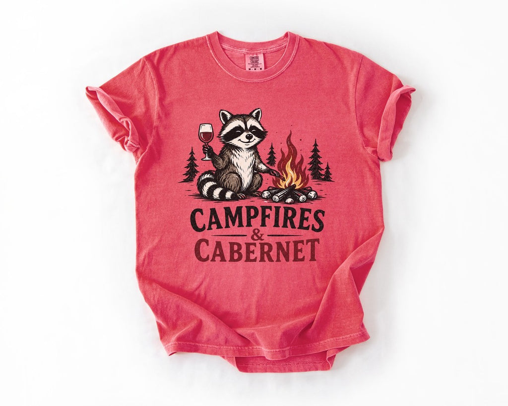 Campfires & Cabernet Raccoon Tee - Watermelon