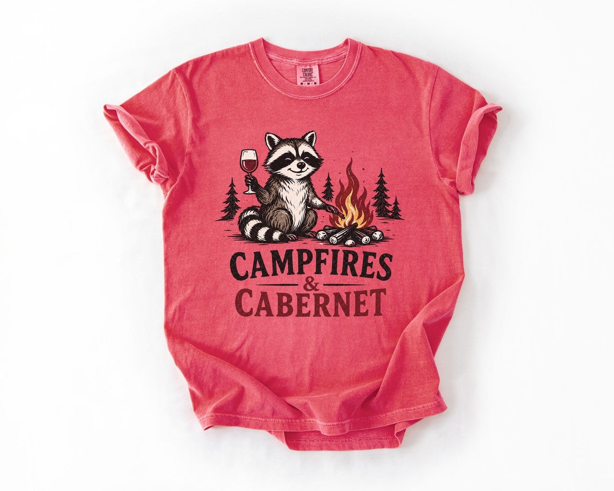 Campfires & Cabernet Raccoon Tee - Watermelon