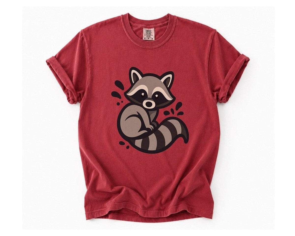Cute Raccoon Graphic T-Shirt - Brick
