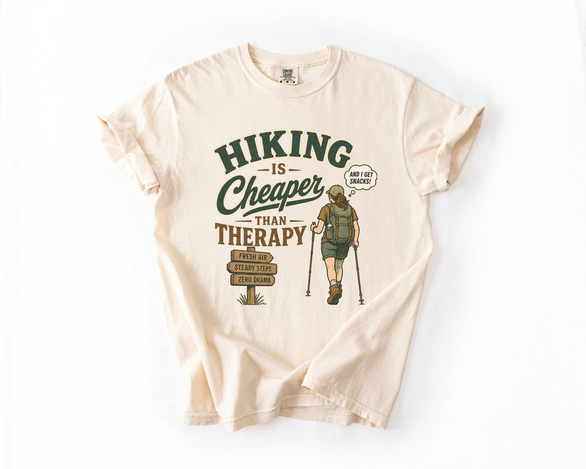 Hiking Is Cheaper Than Therapy T-Shirt - Ivory