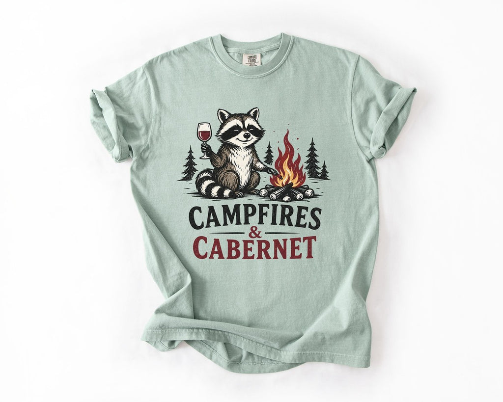 Campfires & Cabernet Raccoon Tee - Bay