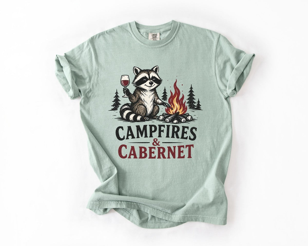 Campfires & Cabernet Raccoon Tee - Bay