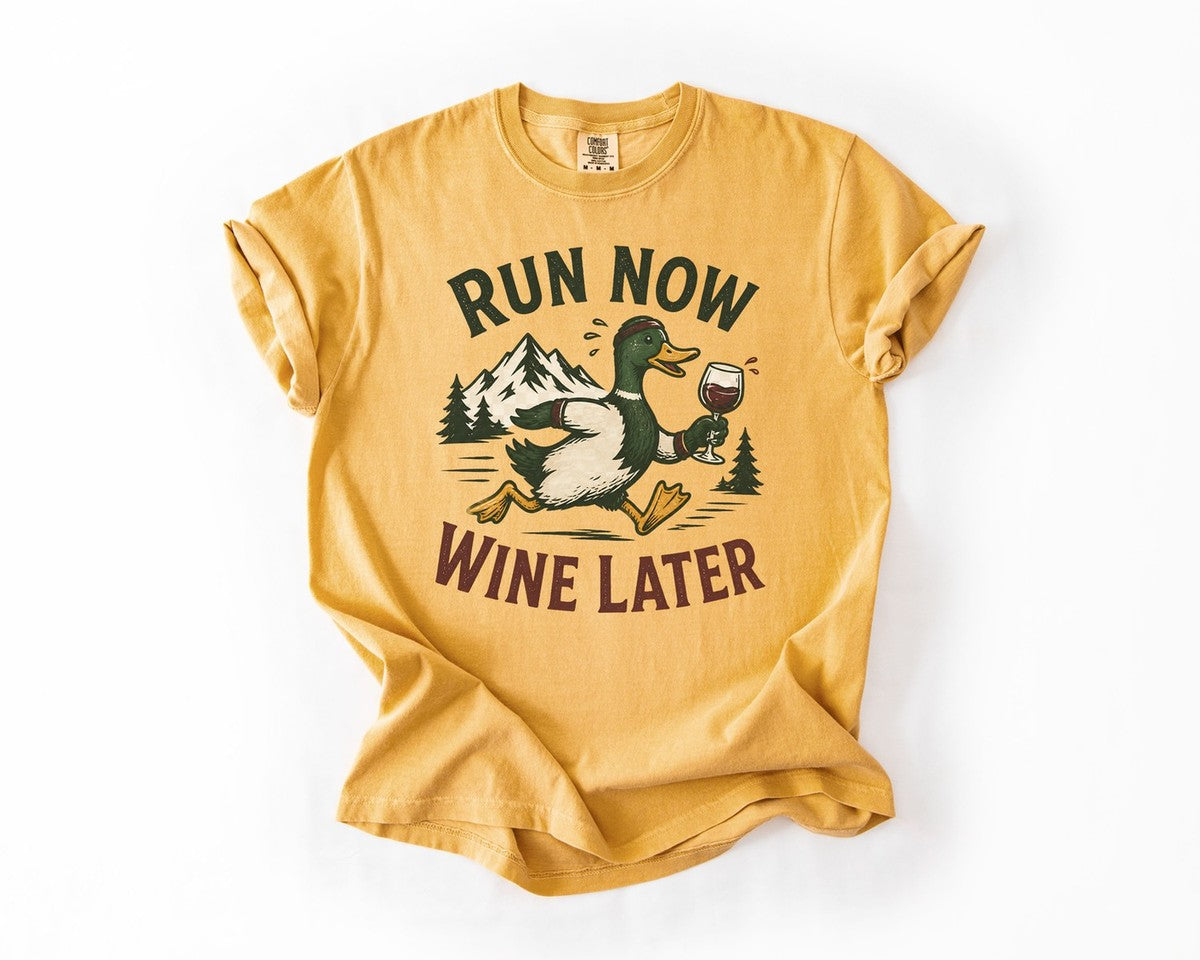 Run Now Wine Later Duck Tee - Mustard