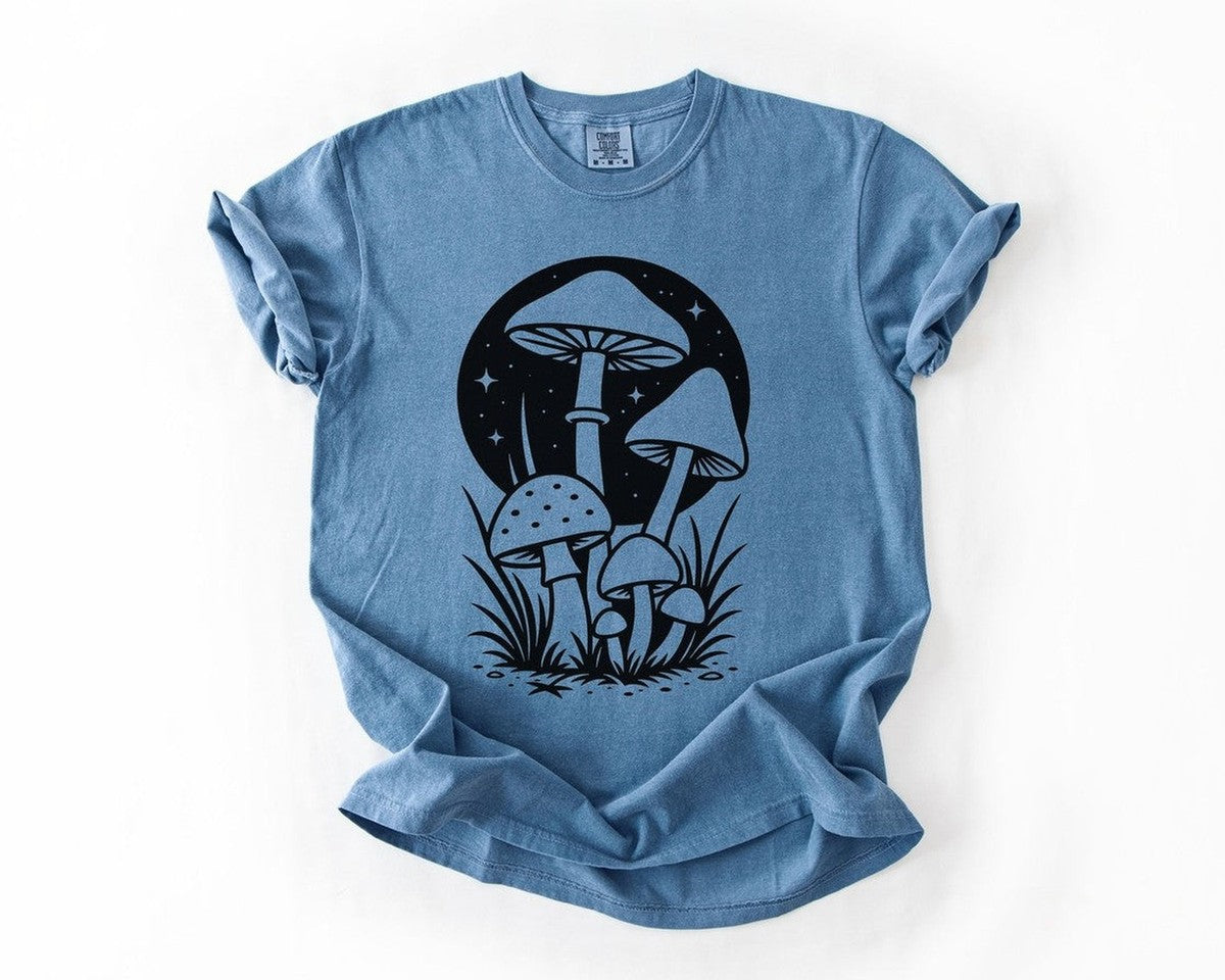 Mushroom Nightscape T-Shirt - Blue Jean