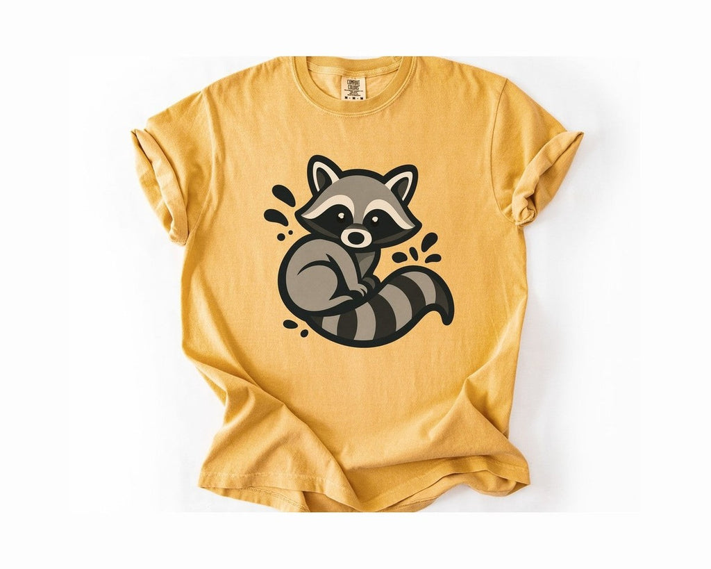 Cute Raccoon Graphic T-Shirt - Mustard