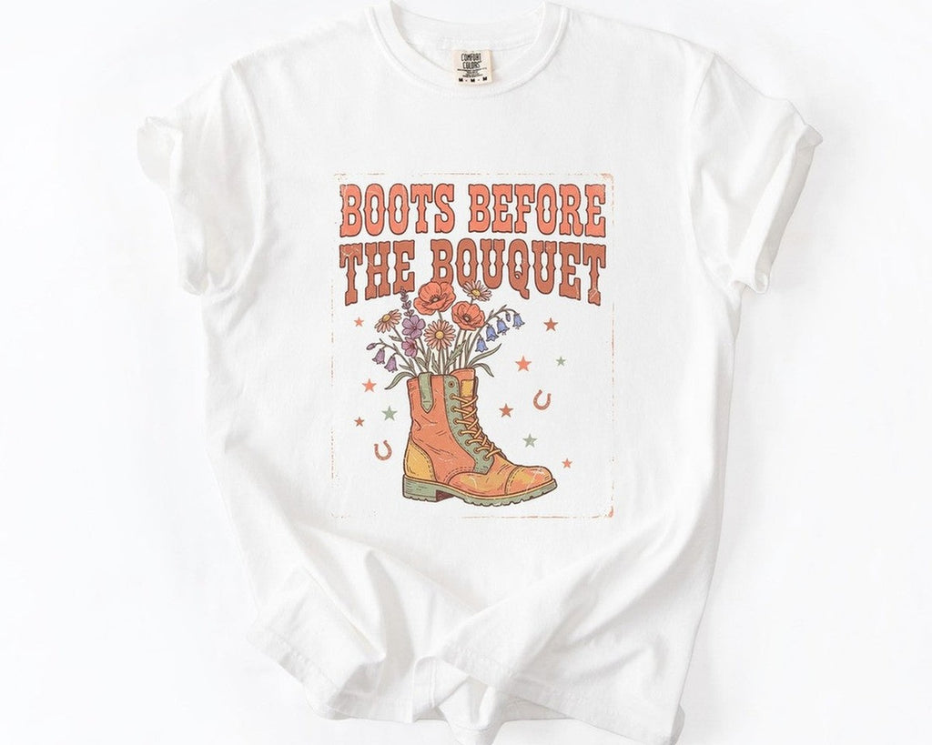 Boots Before the Bouquet Tee - White