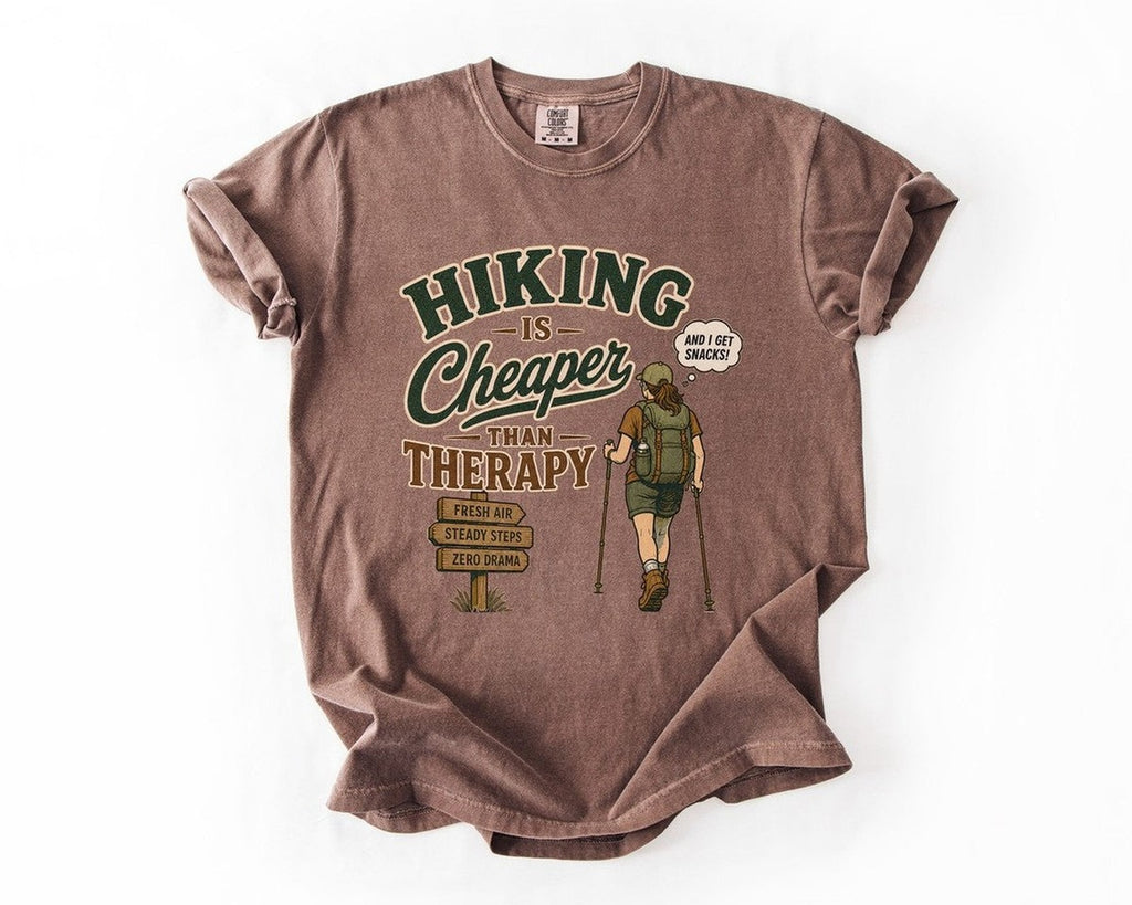Hiking Is Cheaper Than Therapy T-Shirt - Espresso