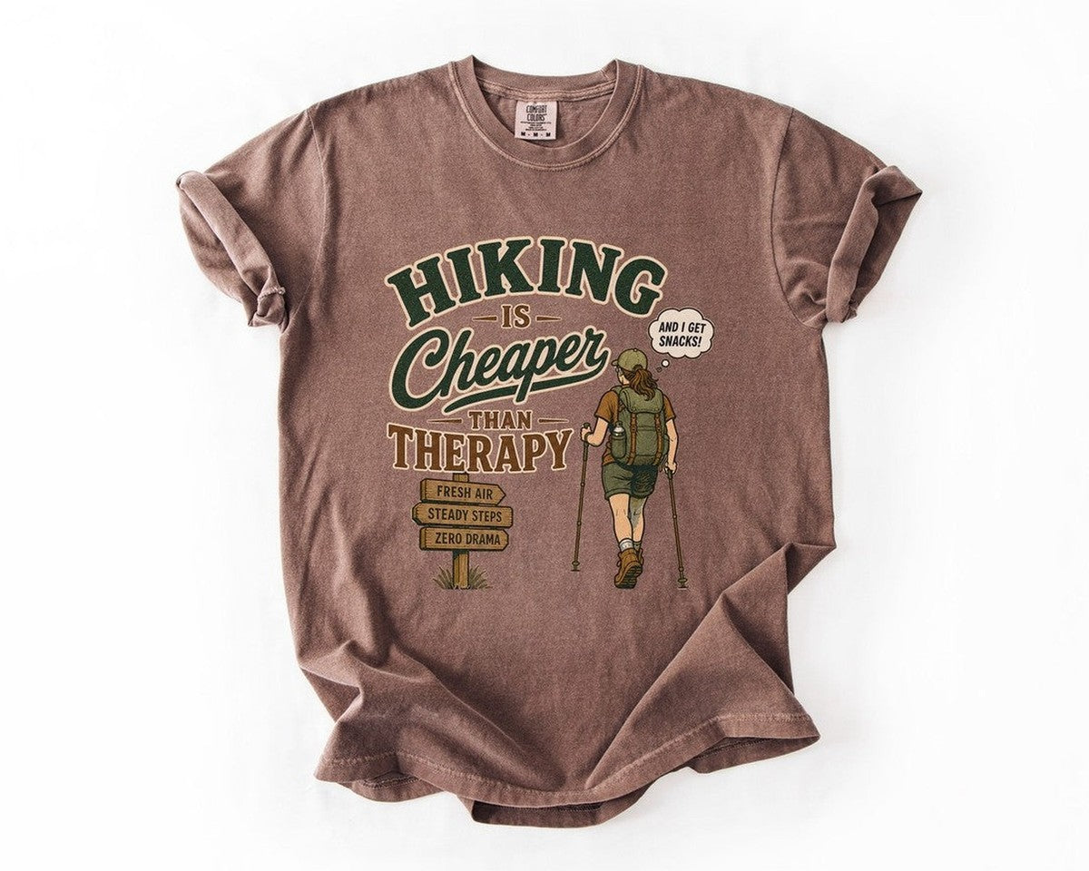 Hiking Is Cheaper Than Therapy T-Shirt - Espresso