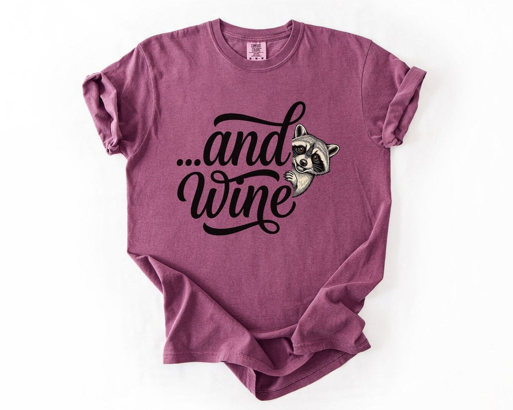 "...and Wine" Raccoon T-Shirt - Berry