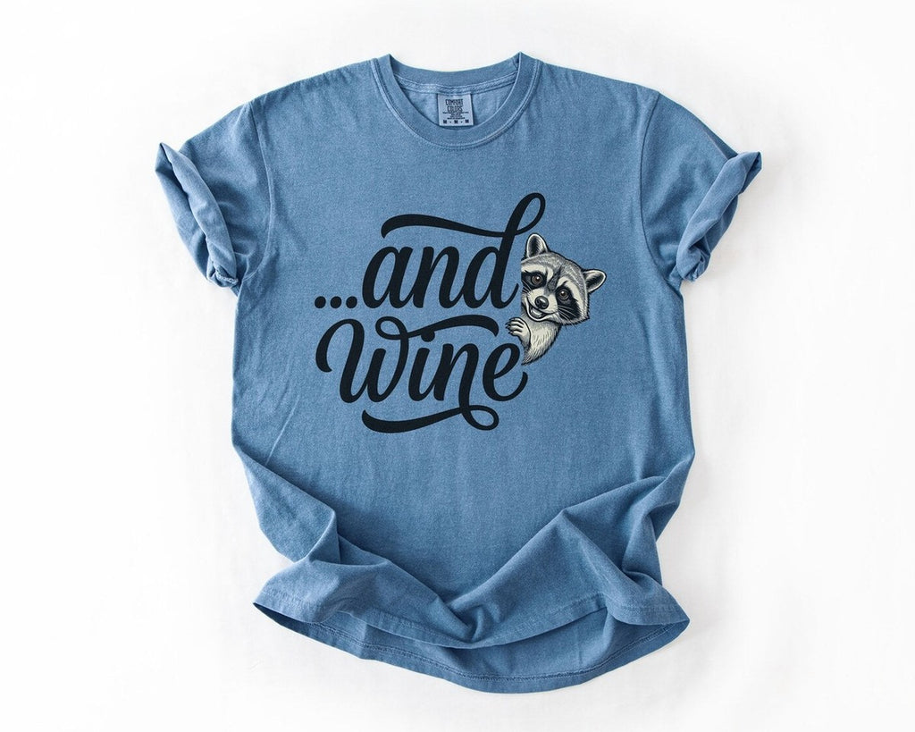 "...and Wine" Raccoon T-Shirt - Blue Jean