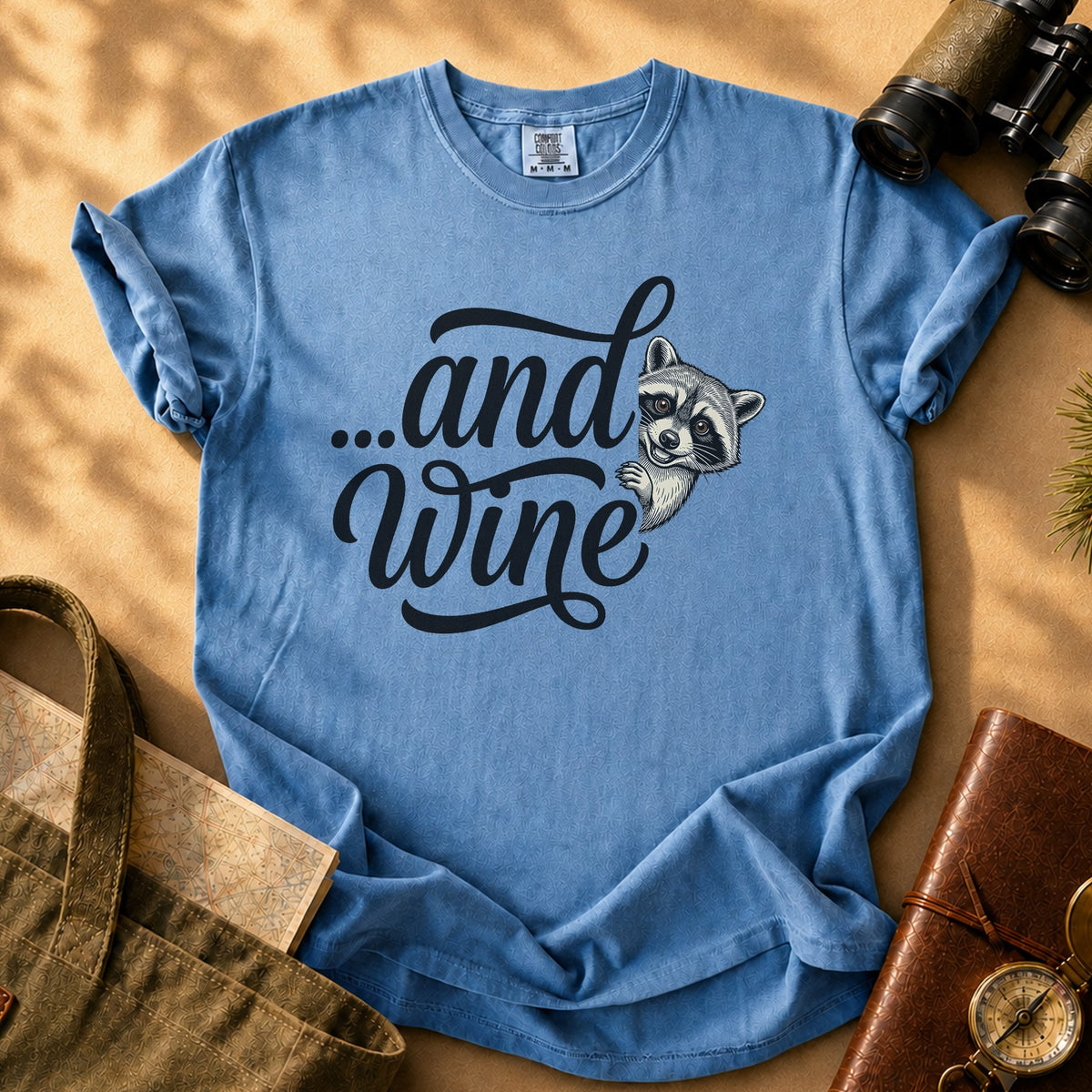 ...and Wine Raccoon Tee - Blue Jean