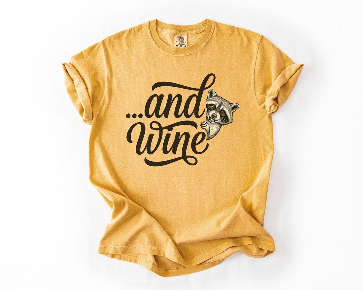 "...and Wine" Raccoon T-Shirt - Mustard