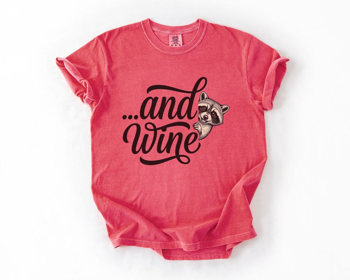 "...and Wine" Raccoon T-Shirt - Watermelon