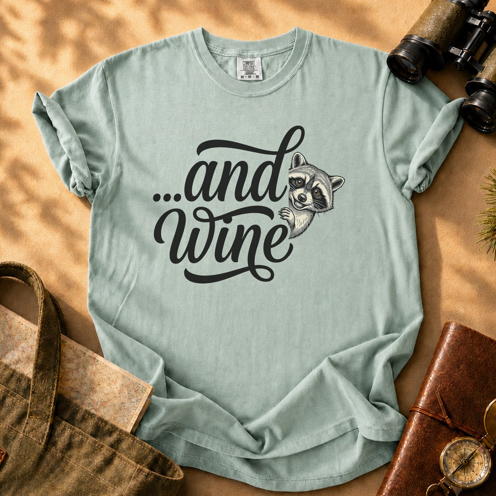...and Wine Raccoon Tee - Bay