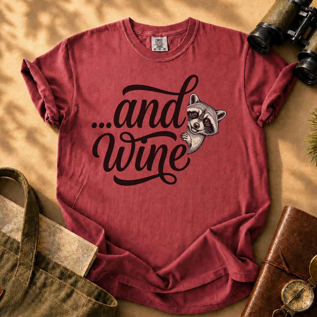 ...and Wine Raccoon Tee - Brick