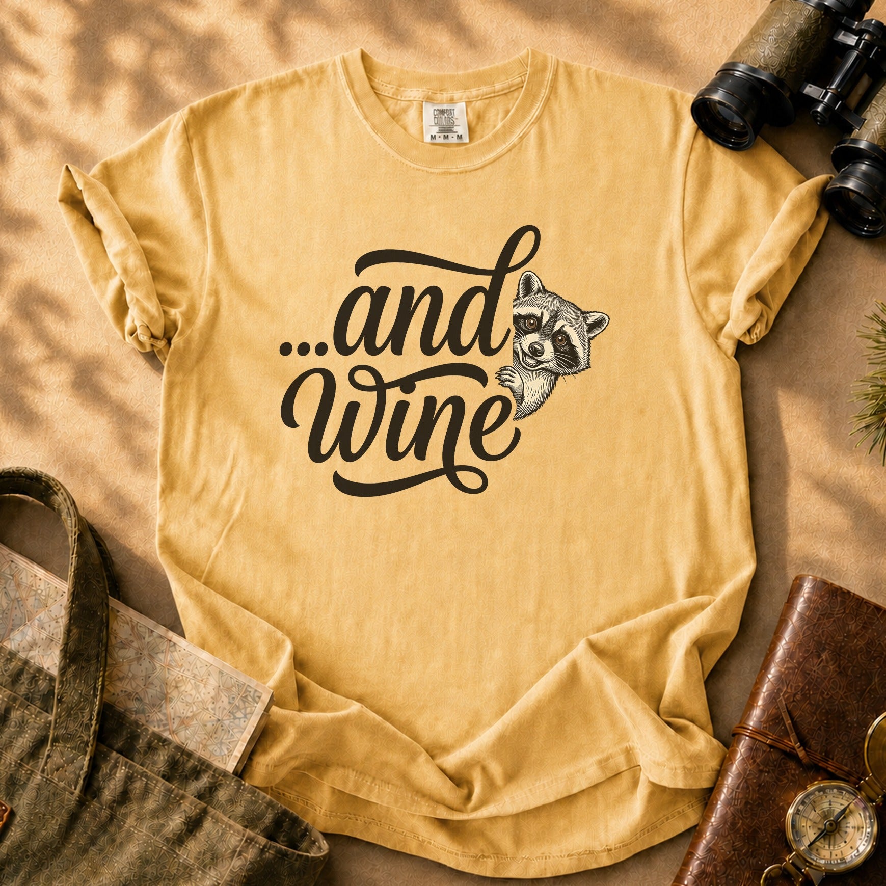 ...and Wine Raccoon Tee - Mustard