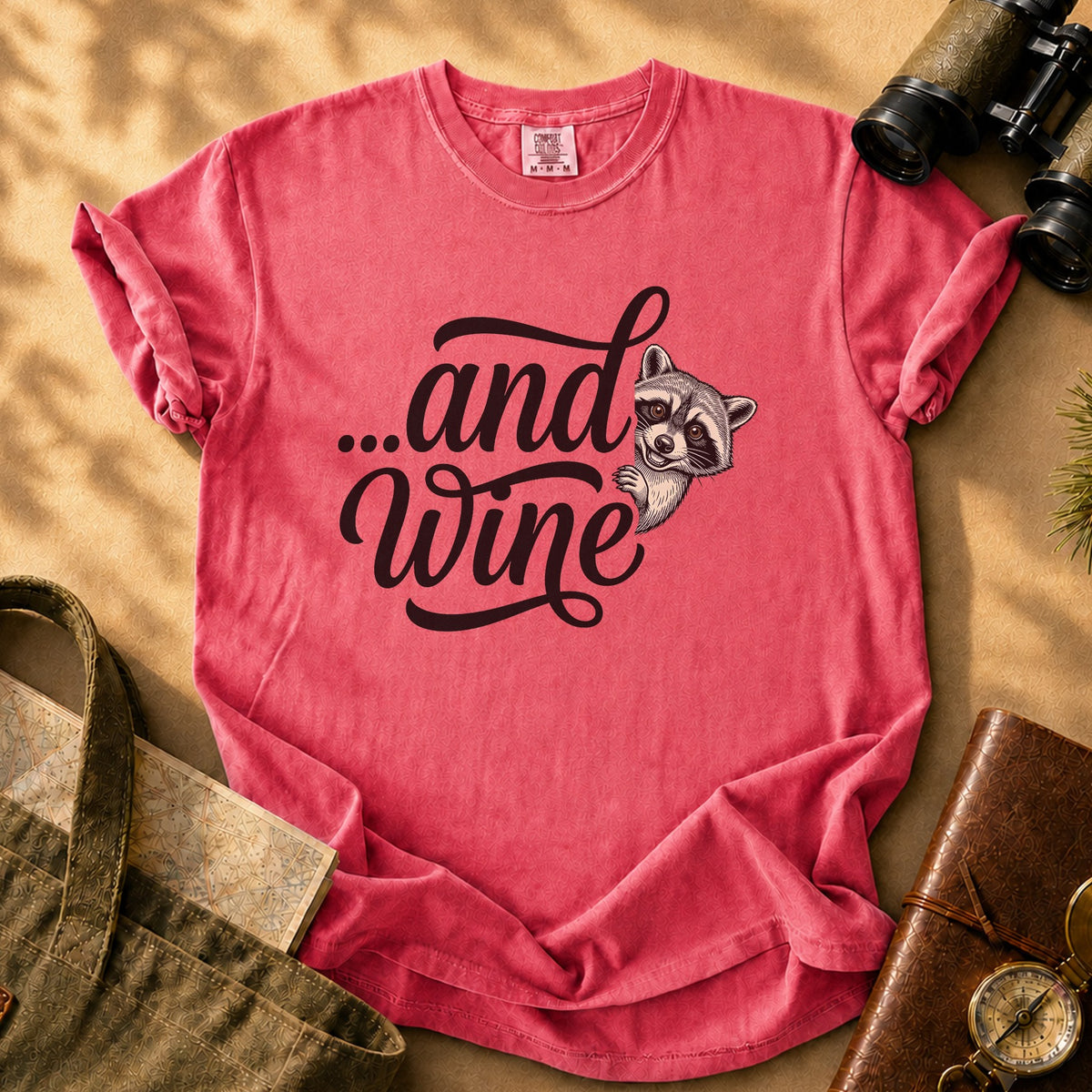 ...and Wine Raccoon Tee - Watermelon
