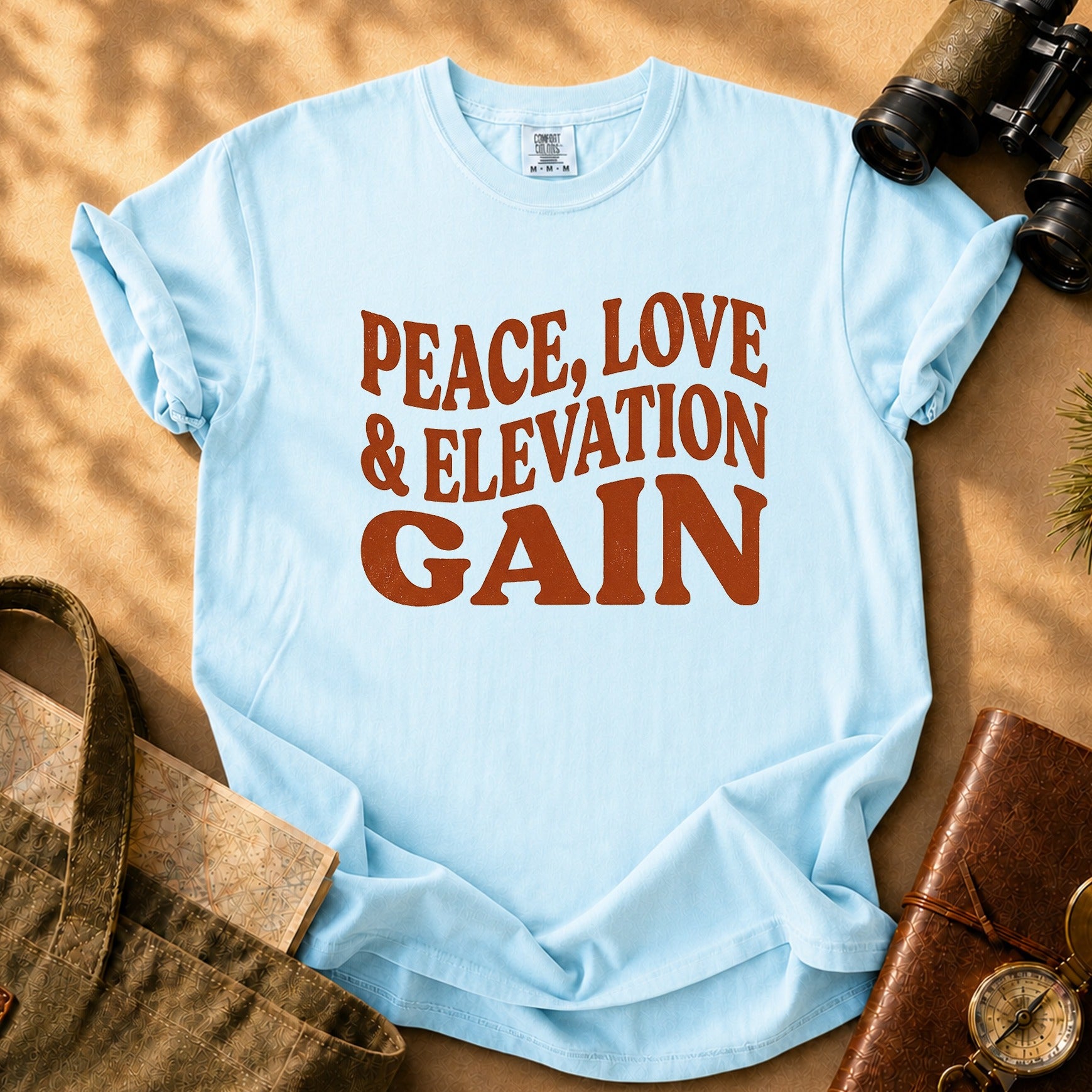 Peace Love & Elevation Gain Tee - Chambray