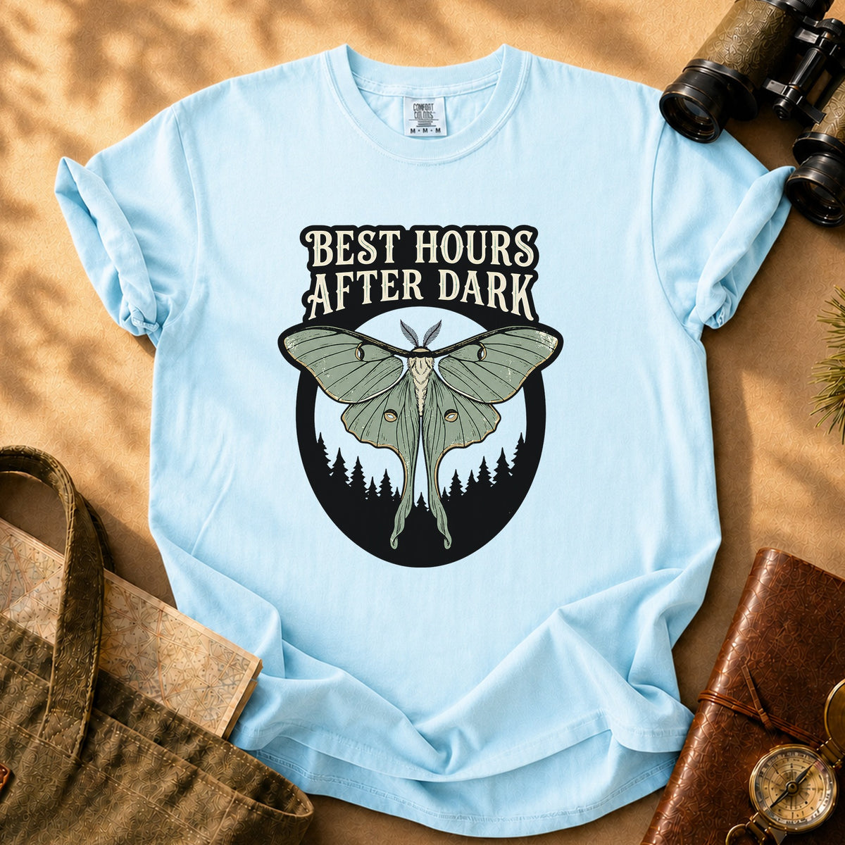 Best Hours After Dark Moth Tee - Chambray