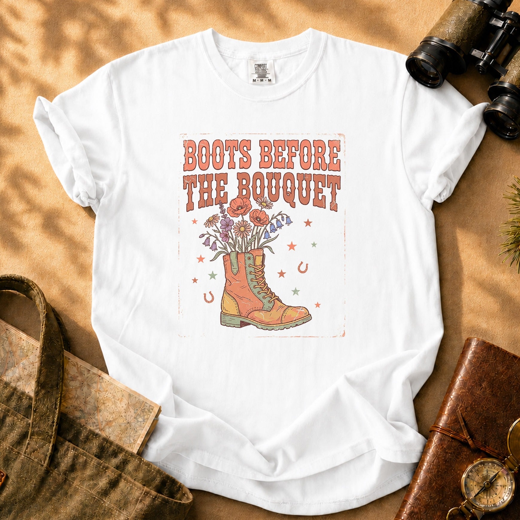 Boots Before the Bouquet Tee - White