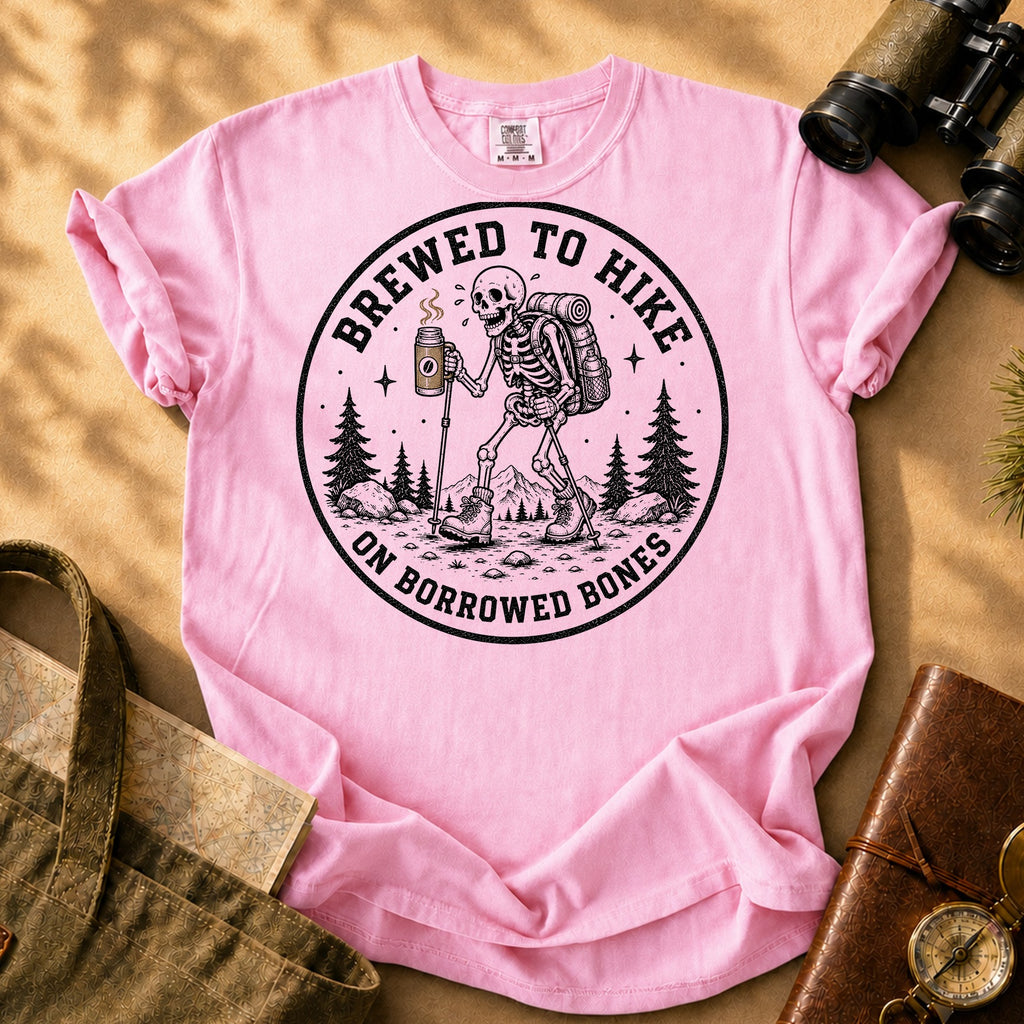 Brewed to Hike on Borrowed Bones Tee - Blossom