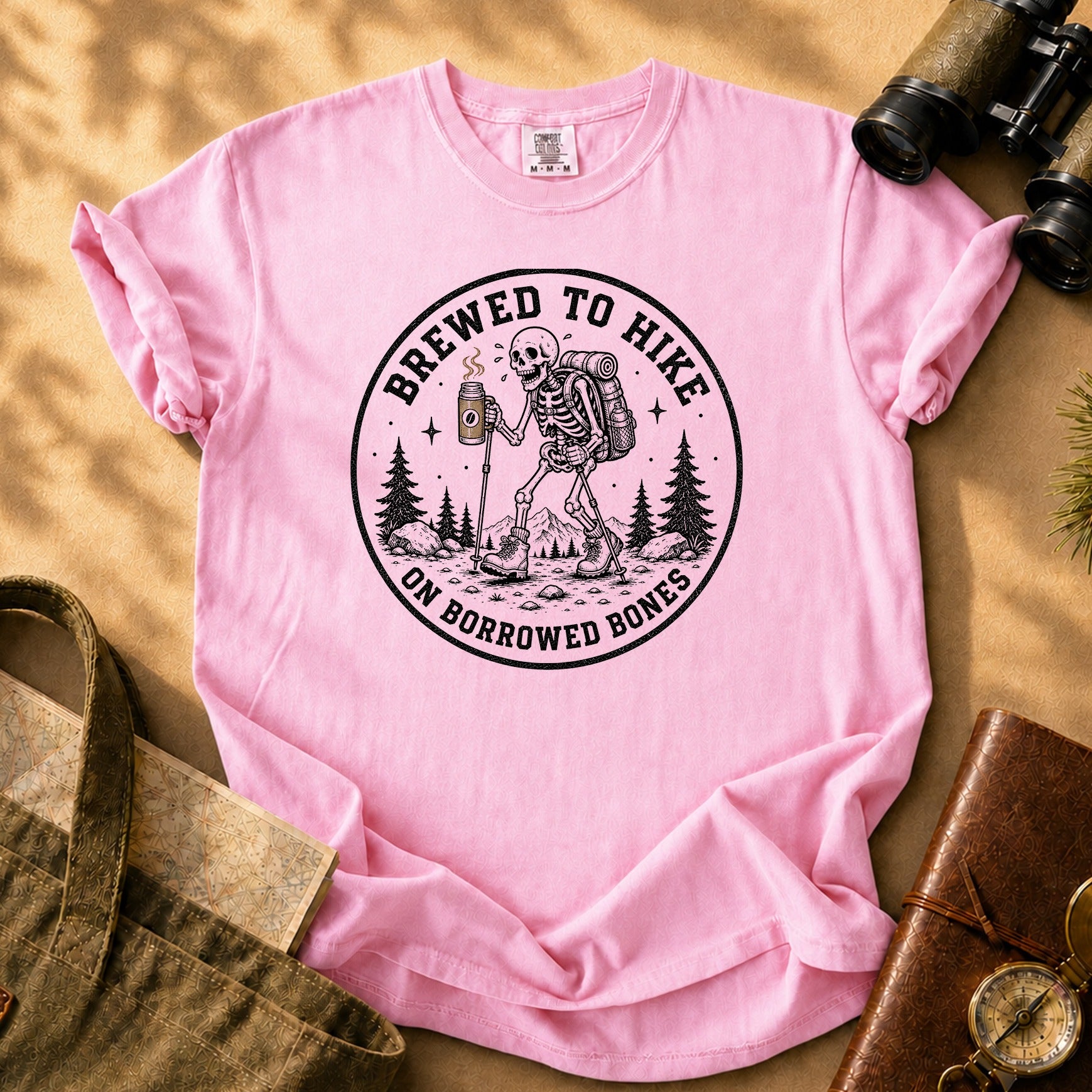 Brewed to Hike on Borrowed Bones Tee - Blossom