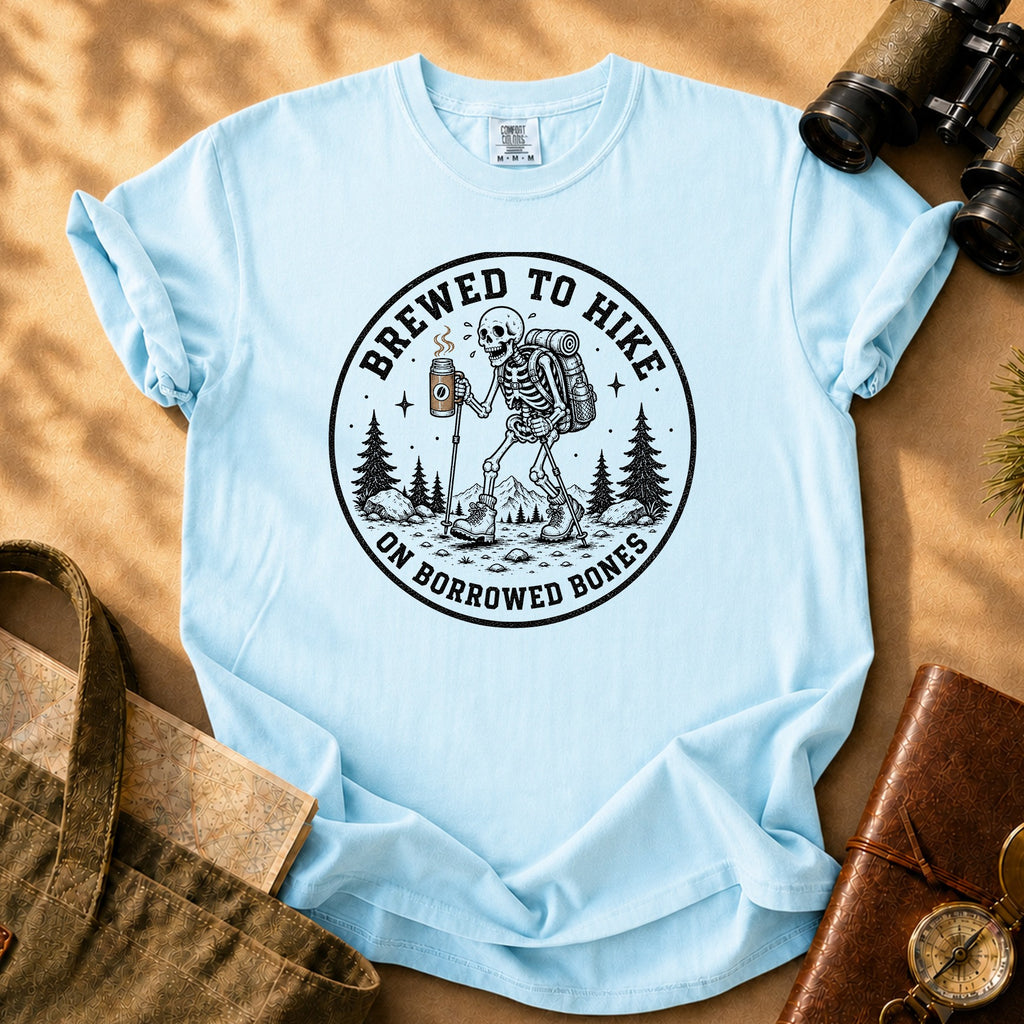 Brewed to Hike on Borrowed Bones Tee - Chambray