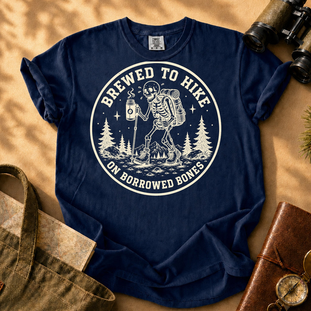 Brewed to Hike on Borrowed Bones Tee - True Navy
