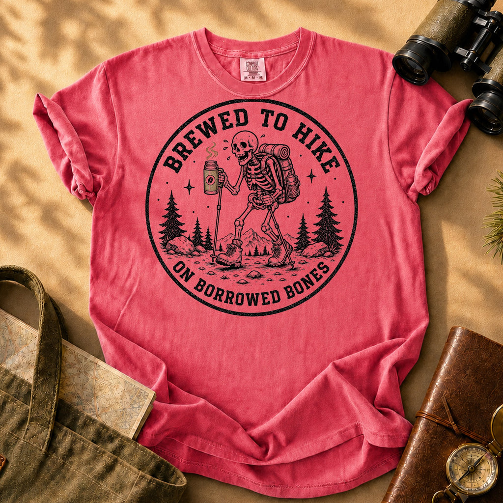 Brewed to Hike on Borrowed Bones Tee - Watermelon