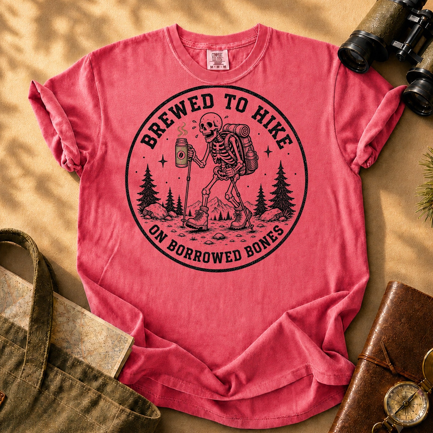 Brewed to Hike on Borrowed Bones Tee - Watermelon