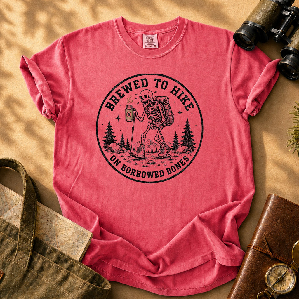 Brewed to Hike on Borrowed Bones Tee - Watermelon