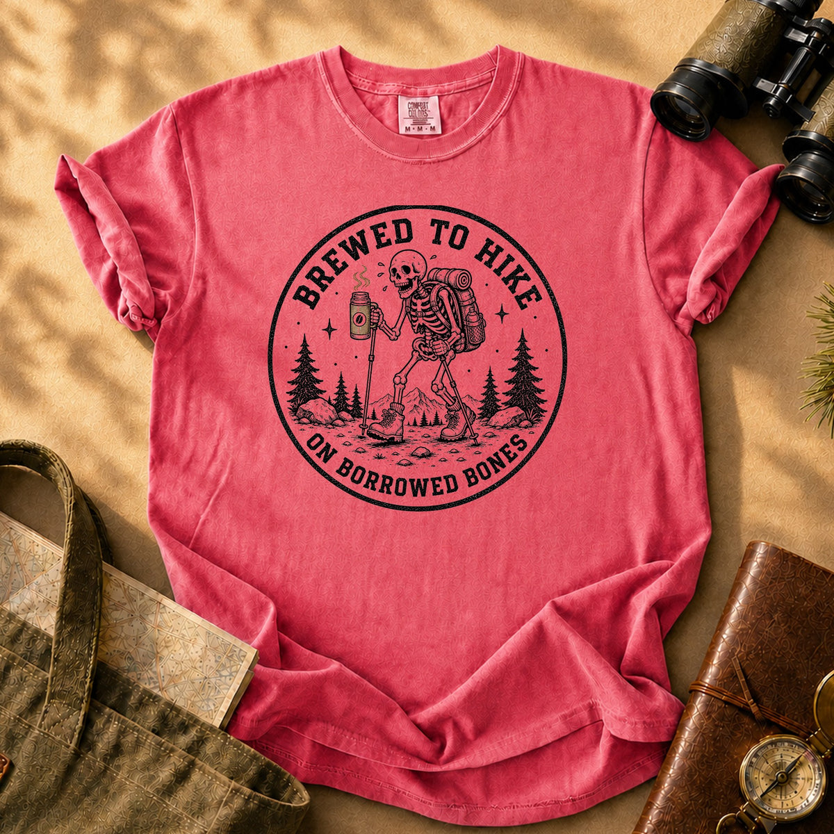 Brewed to Hike on Borrowed Bones Tee - Watermelon
