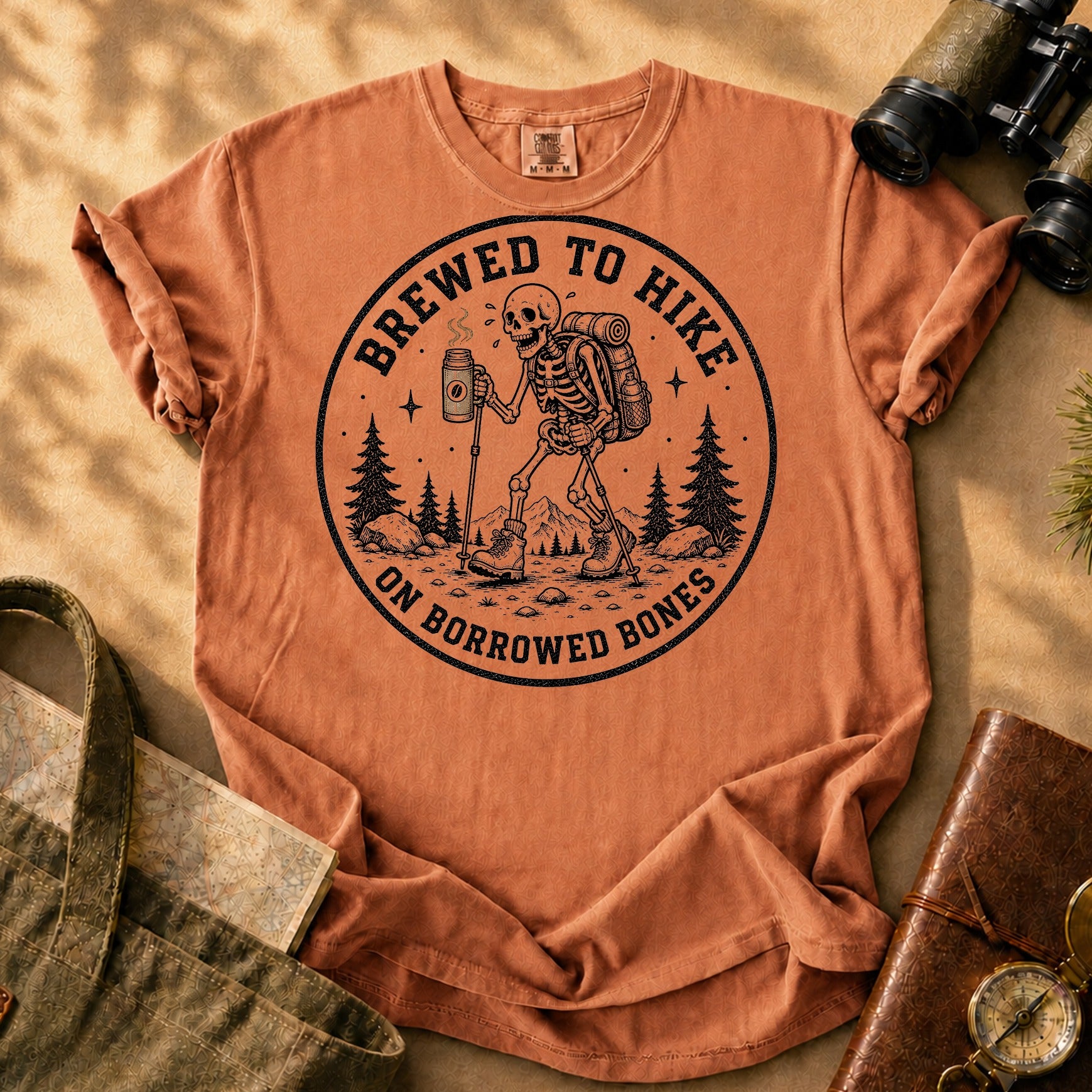 Brewed to Hike on Borrowed Bones Tee - Yam