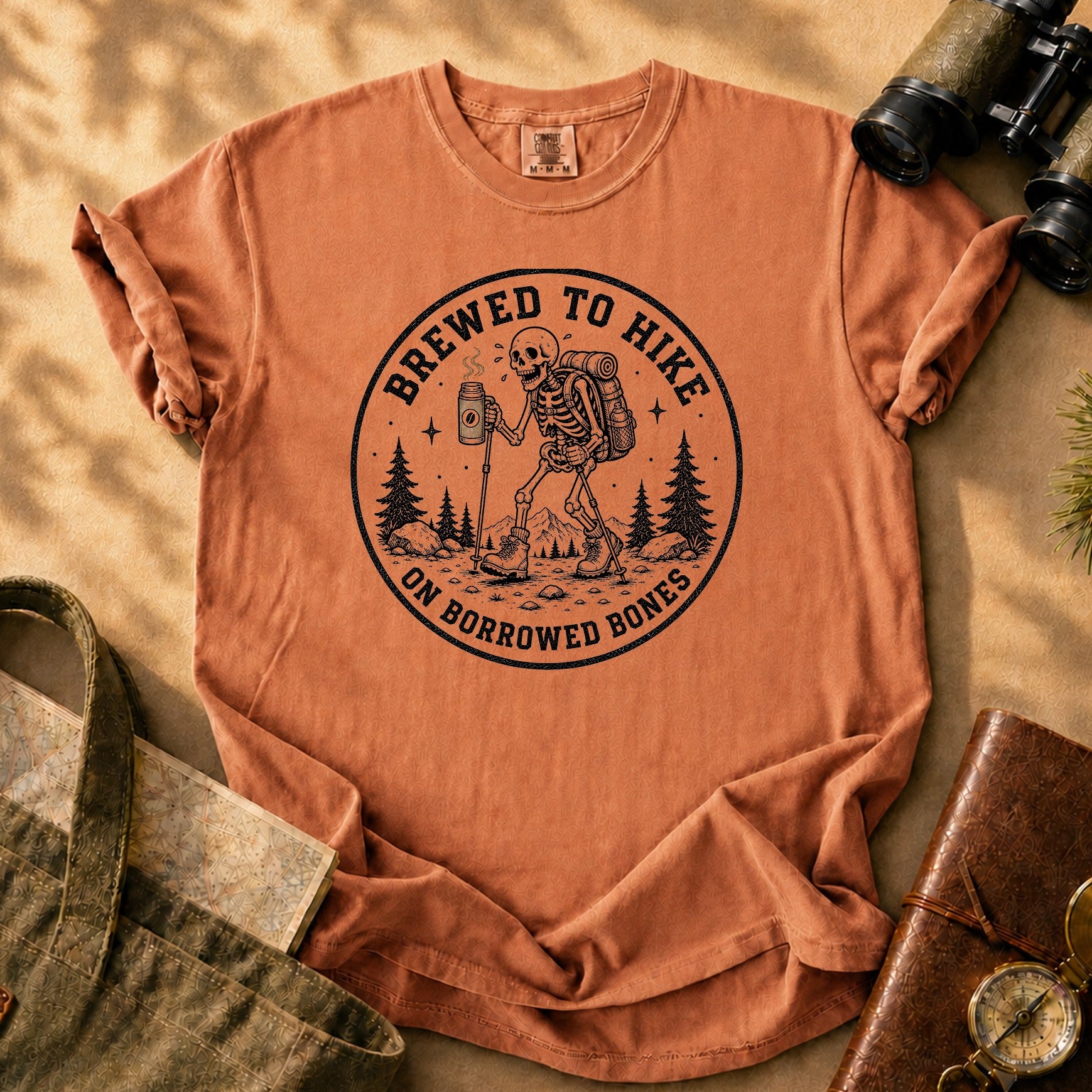 Brewed to Hike on Borrowed Bones Tee - Yam