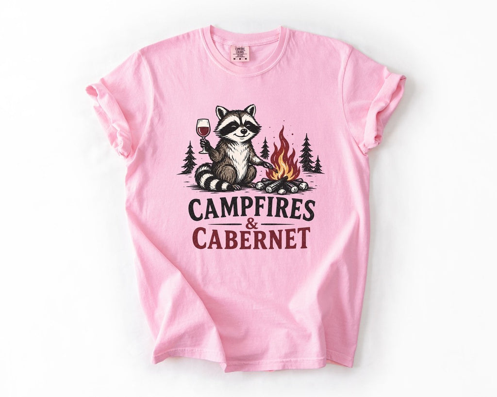 Campfires & Cabernet Raccoon Tee - Blossom