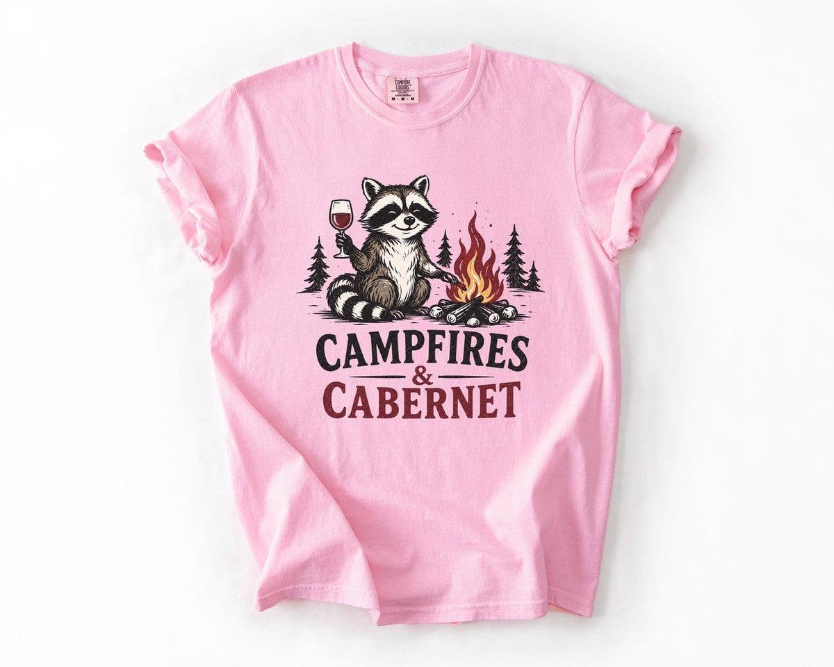 Campfires & Cabernet Raccoon Tee - Blossom