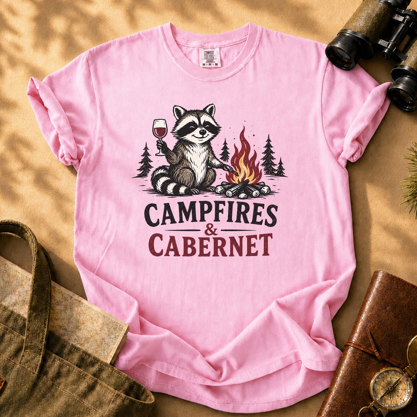 Campfires & Cabernet Raccoon Tee - Blossom