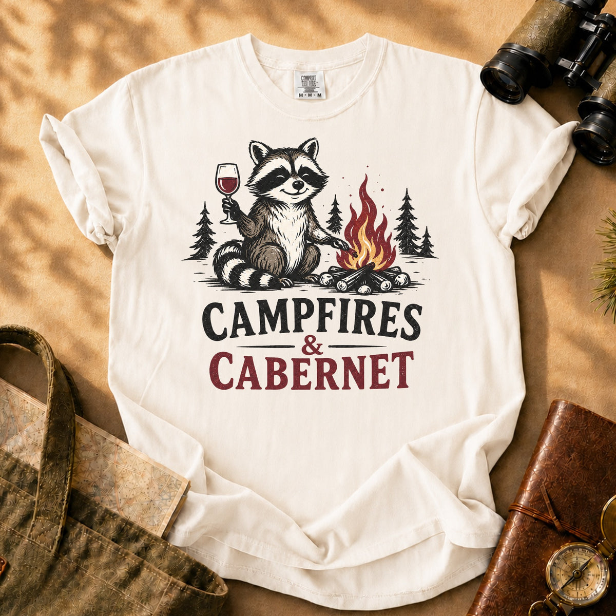 Campfires & Cabernet Raccoon Tee - Ivory