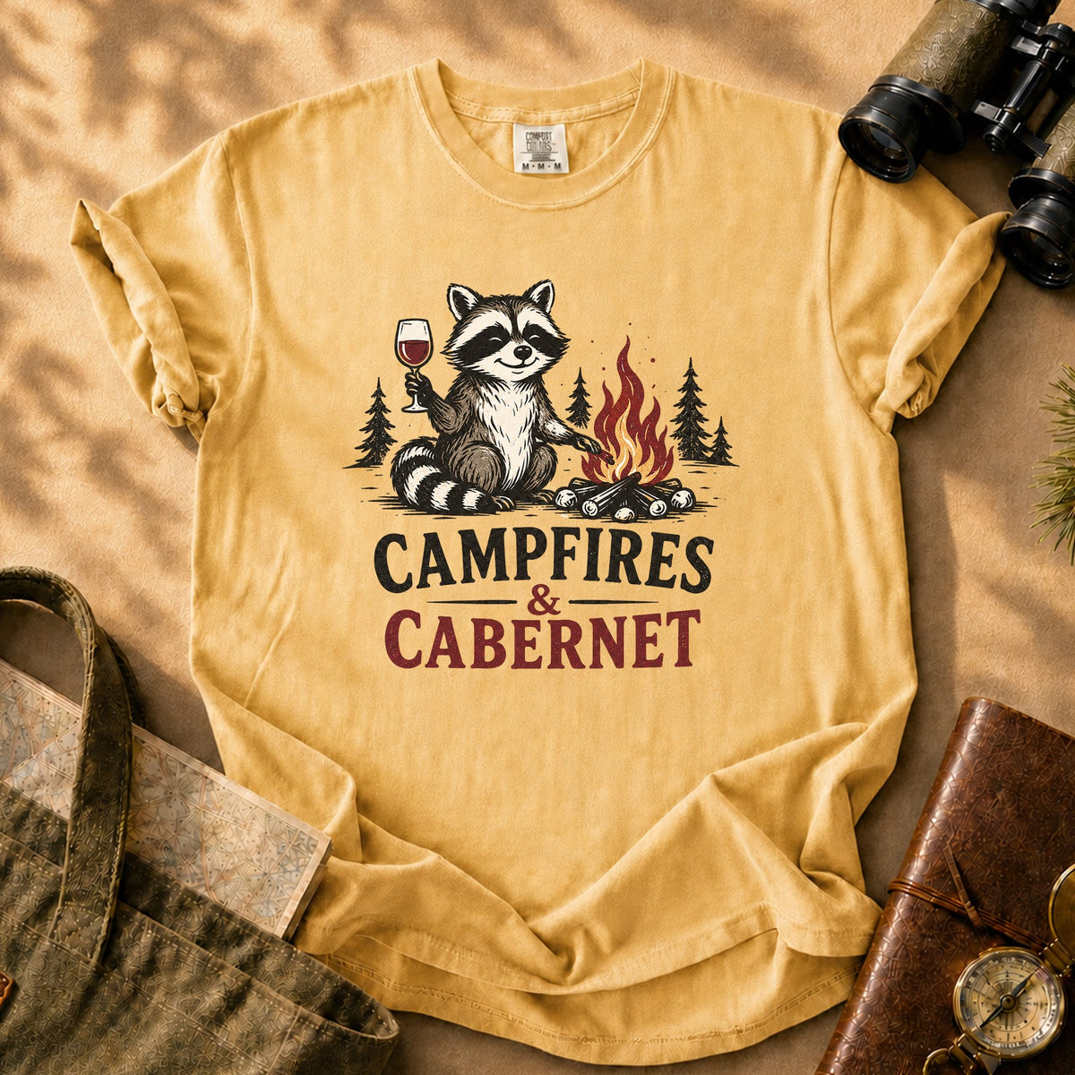 Campfires & Cabernet Raccoon Tee - Mustard