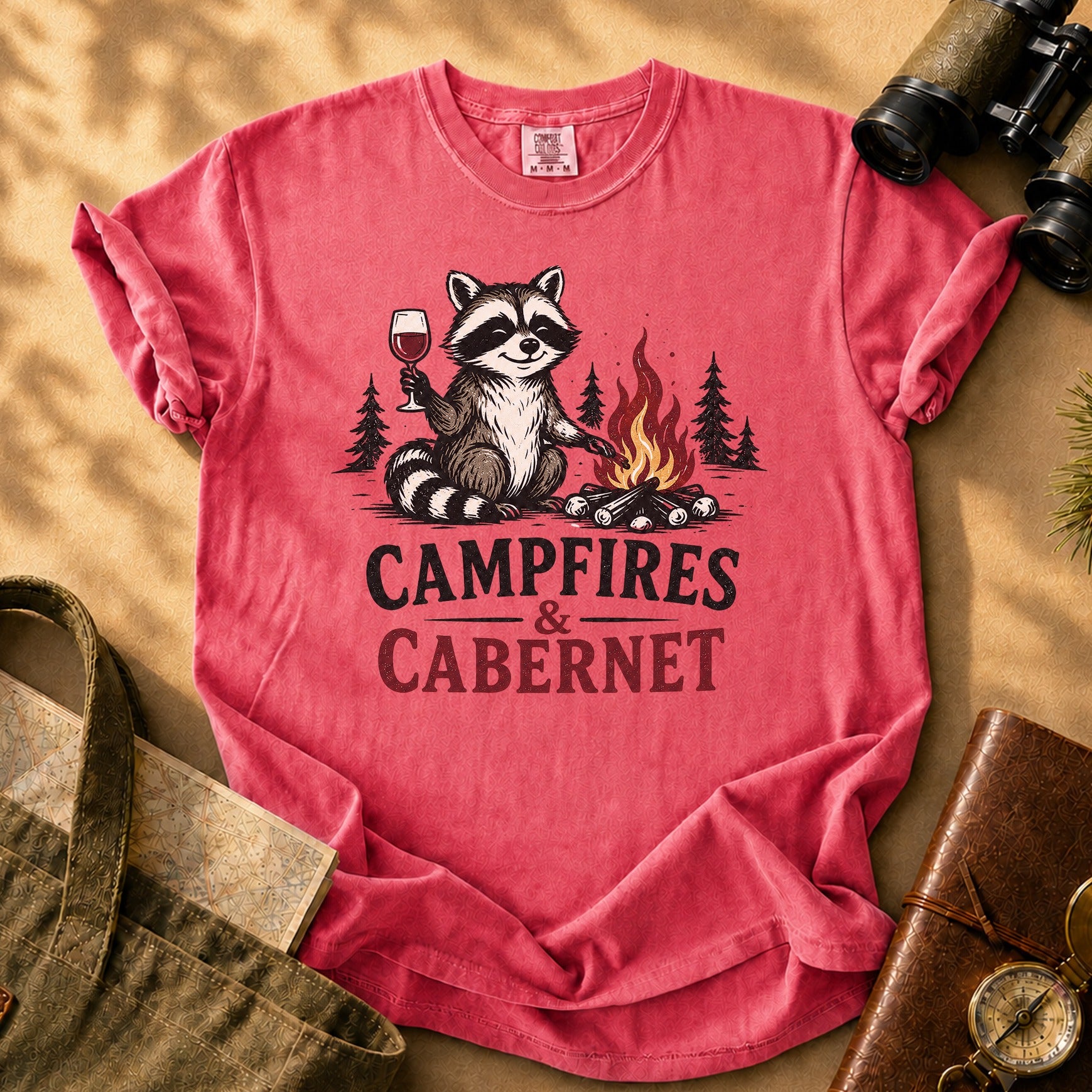 Campfires & Cabernet Raccoon Tee - Watermelon