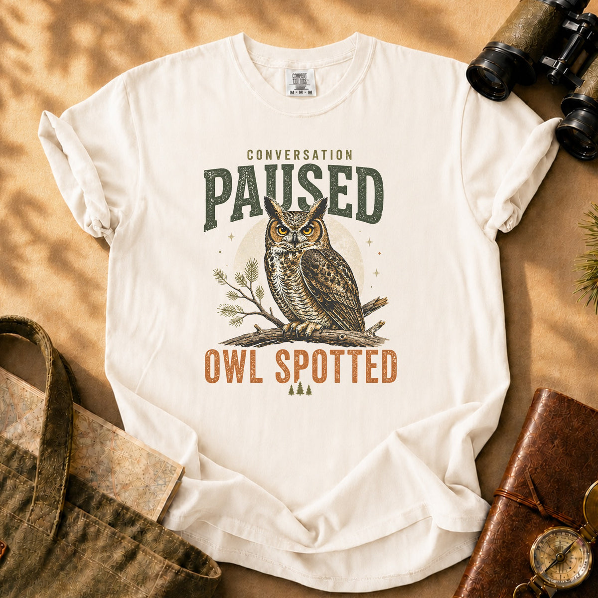 Conversation Paused Owl Spotted Tee - Ivory
